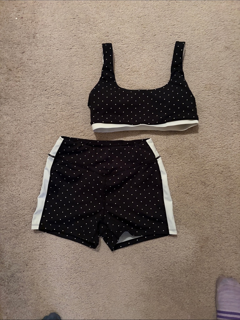 Athleta Black Polka Dot Sports Bra and High-Waist Shorts Set